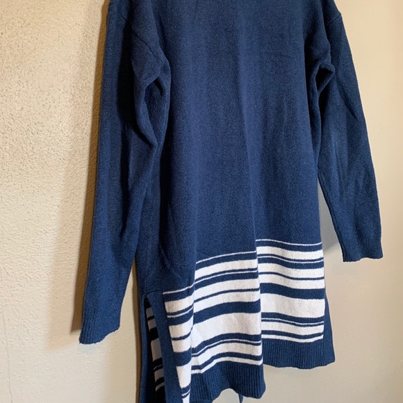 Merona Blue & White Striped Open Cardigan Knee Length Sweater Long Sleeves L - Picture 5 of 7